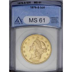1876-S $20 MS61 ANACS. Typically struck with pleasing 