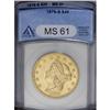 Image 1 : 1876-S $20 MS61 ANACS. Typically struck with pleasing 