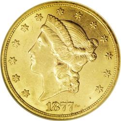 1877-CC $20 AU58 NGC. This issue is somewhat scarce at 