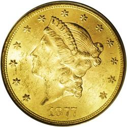 1877-S $20 MS62 PCGS. Superlative eye appeal for the g 