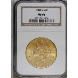 1883-S $20 MS61 NGC. The surfaces have rich yellow-ora 