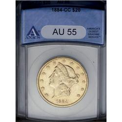 1884-CC $20 AU55 ANACS. A lightly worn and solidly str 