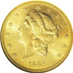 1885-S $20 MS64 NGC. Once the Carson City Mint ceased 