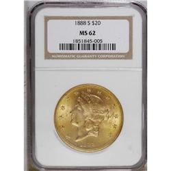 1888-S $20 MS62 NGC. The lustrous and vivid honey-gold 