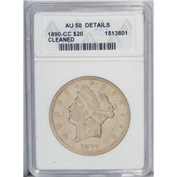 1890-CC $20 --Cleaned--ANACS. AU50 Details. A typically 