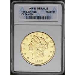 1890-CC $20 --Cleaned--ANACS. AU55 Details. Uniformly l 