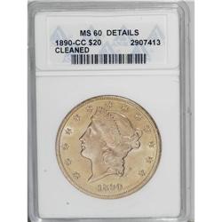 1890-CC $20 --Cleaned--ANACS. MS60 Details. An unworn p 