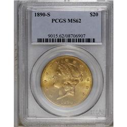 1890-S $20 MS62 PCGS. The vivid yellow-orange surfaces 