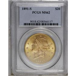 1891-S $20 MS62 PCGS. Nicely struck with highly lustro 