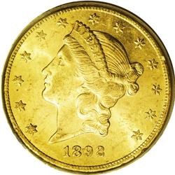 1892-CC $20 MS62 PCGS. This attractive Carson City Min 