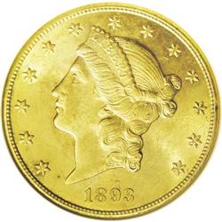 1893-CC $20 --Cleaned--ANACS. MS60 Details. Wispy hairl 