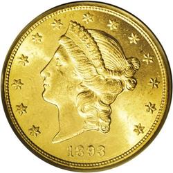 1893-CC $20 MS61 PCGS. This final year Carson City dou 