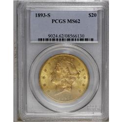 1893-S $20 MS62 PCGS. Nicely lustrous with well-define 