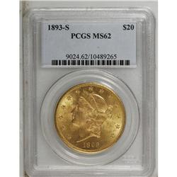 1893-S $20 MS62 PCGS. Sharp detail is one of the best 