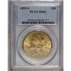1895-S $20 MS62 PCGS. A crisply struck yellow-orange p 