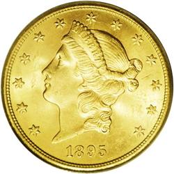 1895-S $20 MS64 PCGS. Original green-gold and apricot 