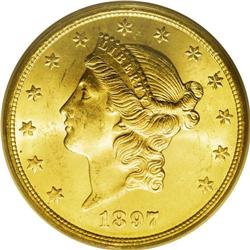 1897-S $20 MS64 PCGS. A delightfully appealing example 