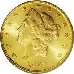 1897-S $20 MS64 PCGS. The 1897-S is the second most fr 
