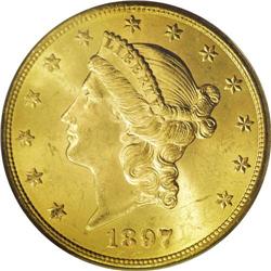 1897-S $20 MS64 PCGS. A boldly impressed near-Gem that 