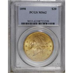 1898 $20 MS62 PCGS. The orange-gold surfaces have peac 
