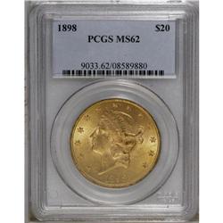 1898 $20 MS62 PCGS. Pleasing luster radiates from the 