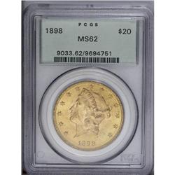 1898 $20 MS62 PCGS. A highly lustrous yellow-gold piec 
