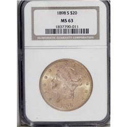 1898-S $20 MS63 NGC. A highly appealing piece with ric 