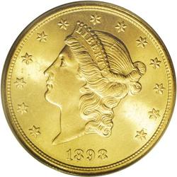 1898-S $20 MS64 PCGS. Well struck with lavish, effulge 