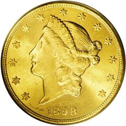 1898-S $20 MS64 PCGS. Large quantities of the 1898-S d 