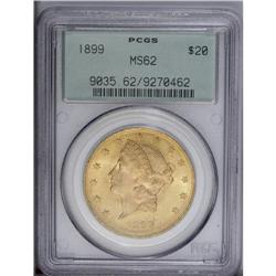 1899 $20 MS62 PCGS. A solidly struck piece with great 