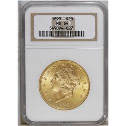 1899 $20 MS64 NGC. A gleaming yellow-gold piece that h 