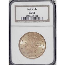 1899-S $20 MS63 NGC. The 1899-S is a widely available 