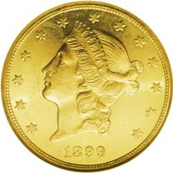 1899-S $20 MS64 Prooflike NGC. An impressive near-Gem 