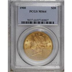 1900 $20 MS64 PCGS. A lustrous and crisply struck coin 