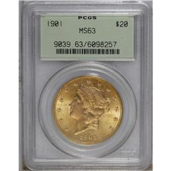 1901 $20 MS63 PCGS. This crisply struck lemon-tinted e 