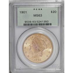 1901 $20 MS63 PCGS. A beautiful sun-gold example with 