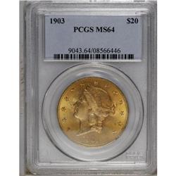 1903 $20 MS64 PCGS. The lustrous yellow-orange surface 