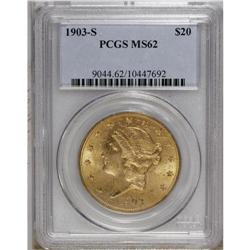 1903-S $20 MS62 PCGS. The yellow-orange surfaces are l 