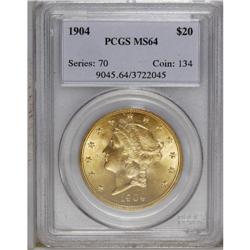1904 $20 MS64 PCGS. A crisply struck coin with strong 