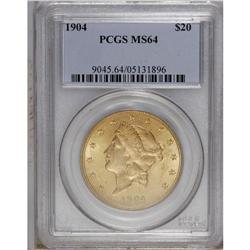 1904 $20 MS64 PCGS. A charming honey-gold near-Gem tha 