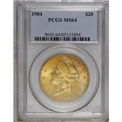 1904 $20 MS64 PCGS. A lustrous and colorful double eag 