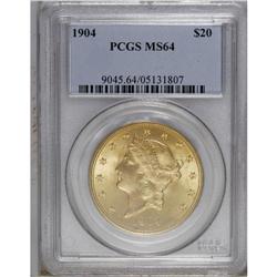 1904 $20 MS64 PCGS. A lustrous and solidly struck yell 