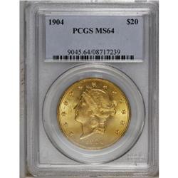 1904 $20 MS64 PCGS. The highly lustrous honey-orange s 