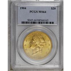 1904 $20 MS64 PCGS. This boldly struck yellow-gold coi 