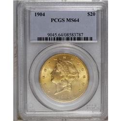 1904 $20 MS64 PCGS. Choice and nicely struck with pret 