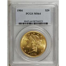 1904 $20 MS64 PCGS. The gleaming yellow-gold surfaces 