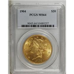1904 $20 MS64 PCGS. Choice with pretty gold and orange 