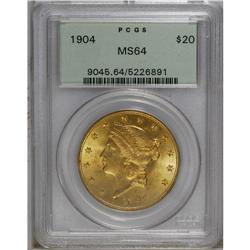 1904 $20 MS64 PCGS. Olive-gold borders surround egg-yo 