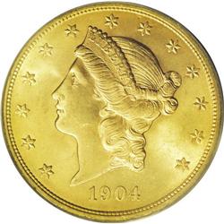 1904 $20 MS65 PCGS. This is easily the most common Lib 