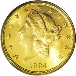 1904 $20 MS65 PCGS. Rich orange toning and impressivel 